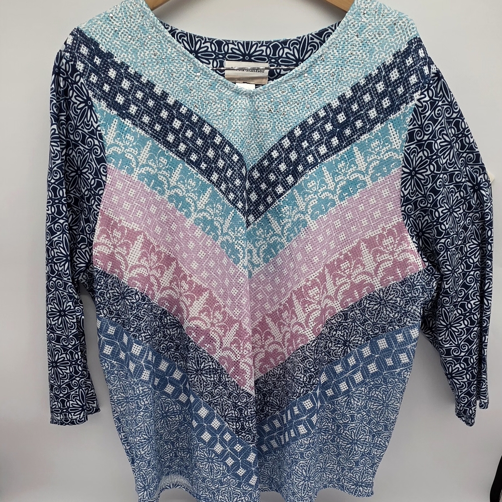 Alfred Dunner Multicolor Patterned Blouse. Size 3x Pre-Owned.